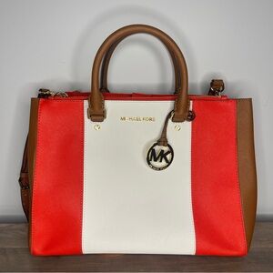 Women’s Michael‎ Kors orange brown white color block purse handbag